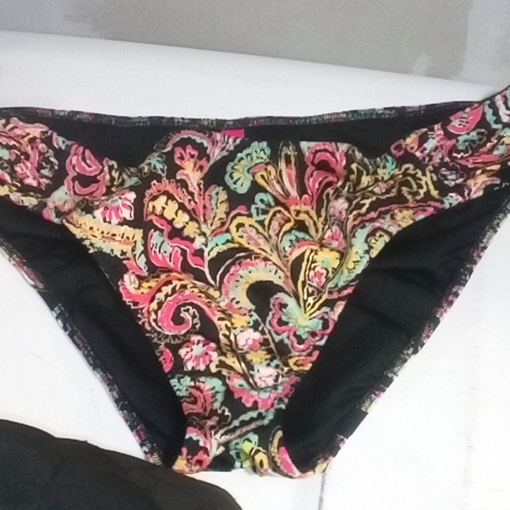 Victoria's Secret Black and Multicolor Bikini Bottom